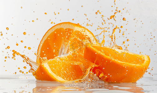 橙色与飞溅孤立在白色背景上橙汁照片修饰