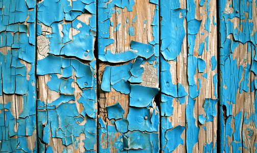 木门上的蓝色油漆开裂