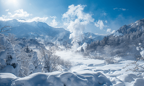 登别温泉雪山地狱谷冬天