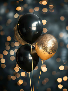 黑色和金色气球庆祝摄影图