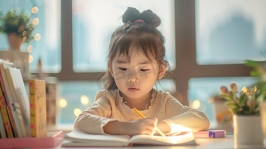 动物变圆了高清图摄影照片_小孩在书桌前做作业高清图片