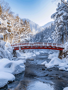 冬季山摄影照片_登别温泉和桥地狱谷雪冬季观点