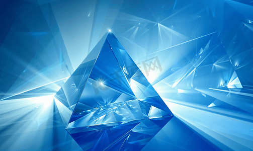 抽象的蓝色背景反射与光形状金字塔