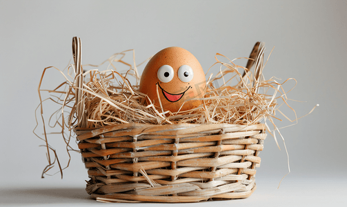 卡通鸡摄影照片_篮子里的鸡蛋脸孤儿被抛弃
