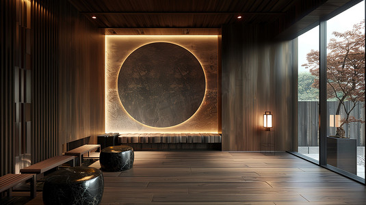 餐厅等候区现代简约深色木材摄影照片