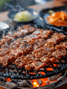 热炭烤猪肉这种食物是韩式或日式烧烤风格