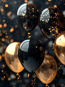 黑色和金色气球庆祝摄影配图