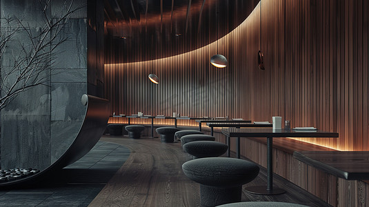 餐厅等候区现代简约深色木材照片