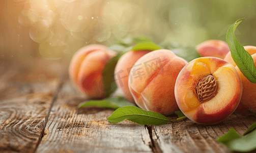 收获桃子摄影照片_乡村餐桌上农场新鲜的桃子