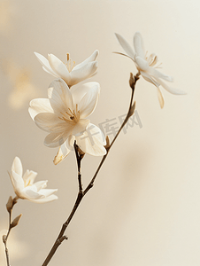 拥抱新春天摄影照片_白茉莉花枝条娇嫩的春天的花朵
