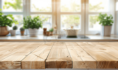 厨房背景模糊的木桌