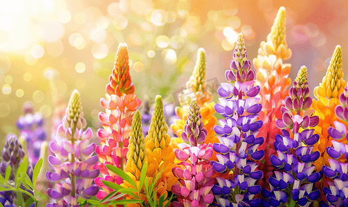 多彩的摄影照片_鲜艳多彩的羽扇豆花卉背景