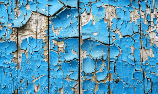 木材开裂摄影照片_木门上的蓝色油漆开裂