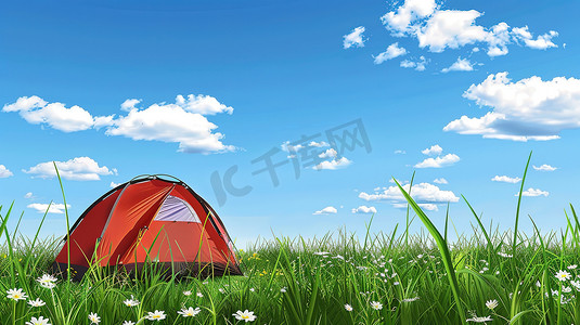 摄影照片_绿草上的帐篷露营高清图片