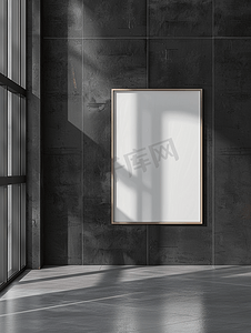 组织架构摄影照片_空房间相框与黑色瓷砖墙内部背景图像