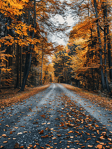 落叶覆盖的树木间的道路