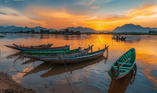 模块标题边框摄影照片_湄公河上的渔船