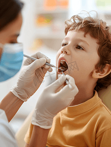 儿童正畸口腔内照摄影照片_医生检查儿童口腔牙齿健康特写