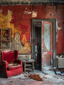 一所废弃房屋里的旧客厅
