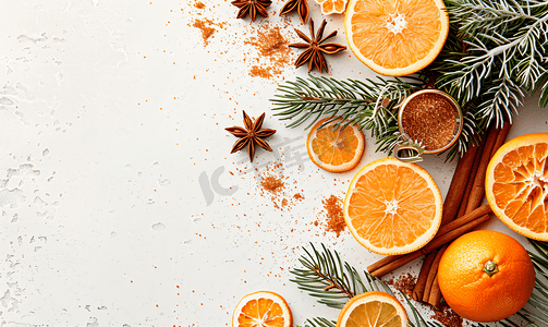 橙子页摄影照片_带有橙子和肉桂的圣诞水彩作品