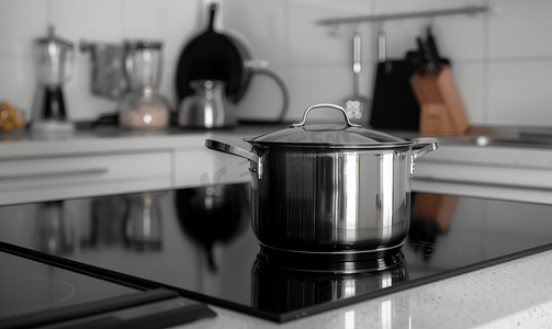 电炉上的铬锅现代黑白厨房