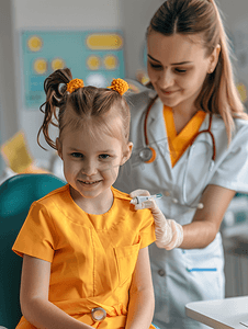 女护士为小女孩测量体温