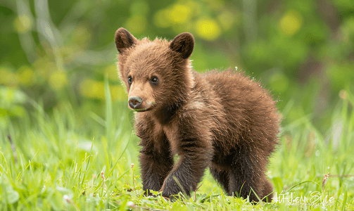 可爱动物幼崽摄影照片_夏日可爱的肉桂黑熊幼崽