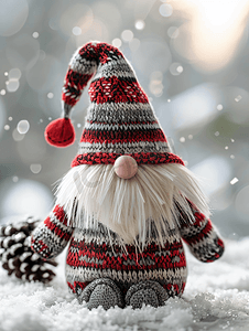 戴着滑稽条纹帽的圣诞侏儒