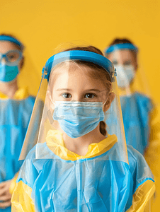 疫情期间图片摄影照片_穿防护服的儿科医护人员和小女孩