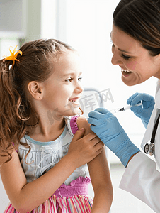 小朋友打疫苗摄影照片_女护士给小女孩扎疫苗