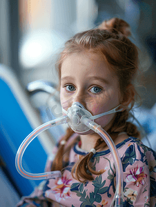 小女孩住院带呼吸仪
