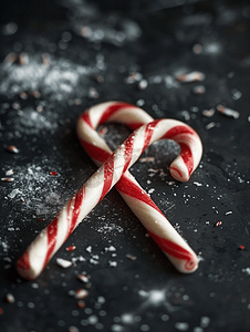 黑色背景新年和圣诞节概念的传统棒棒糖