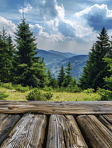 喀尔巴阡山脉的大型木制林业桌