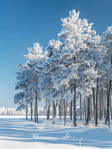 被雪覆盖的松树美丽的冬季风景霜冻自然