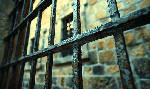监狱或城堡窗户上铁栅栏的特写照片