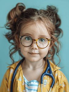 儿童近视检查摄影照片_医生给小女孩配眼镜形象
