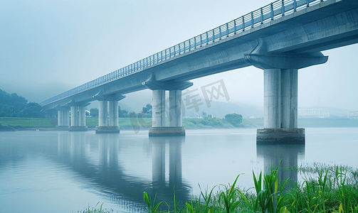 桥梁建筑摄影照片_混凝土桥正在横跨河流