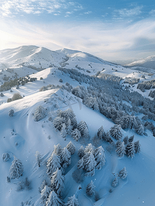 俯瞰山摄影照片_从无人机上空俯瞰雪山的壮丽景色