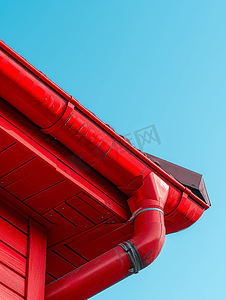 房屋屋顶上的红色排水沟