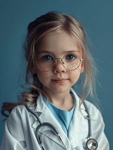 儿童近视检查摄影照片_医生给小女孩配眼镜