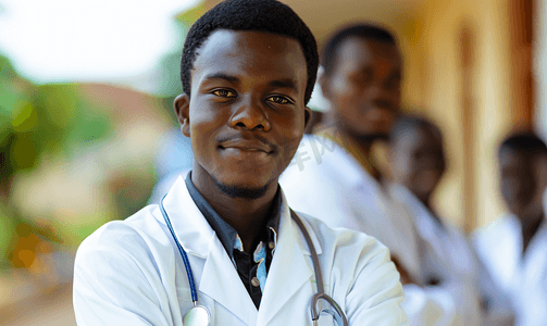 男性群体摄影照片_大学非洲男性医学生群体