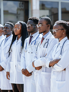 国潮海报案例分析摄影照片_户外医科大学附近的一群非洲医生学生