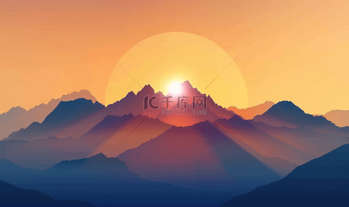 山太阳背景图片_夕阳下山体的轮廓和轮廓