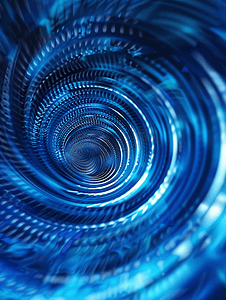 圆圈蓝色摄影照片_具有螺旋旋转径向未来派图案的抽象蓝色背景