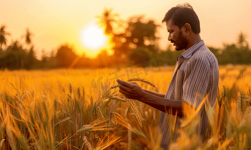南亚农学家农民视察麦田农场农业生产理念