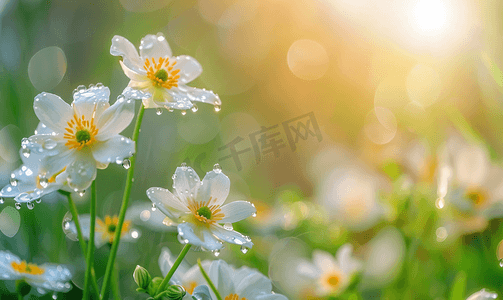 小草背景摄影照片_雨后的小草开始开花