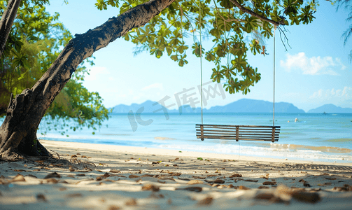 泰国海滩上的木制秋千