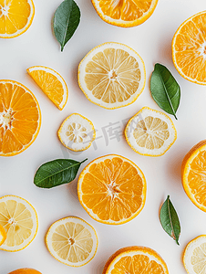 白色背景中的柑橘片橙子和柠檬