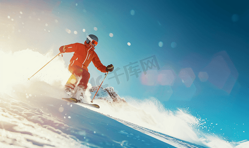 弹力球照片摄影照片_自由式滑雪者下坡滑雪