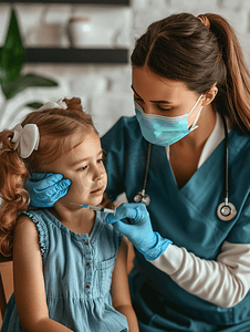 女护士给小女孩扎疫苗